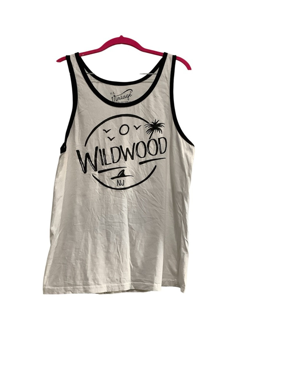Vintage White Tank Top with Black Trim and Wildwood Graphic
